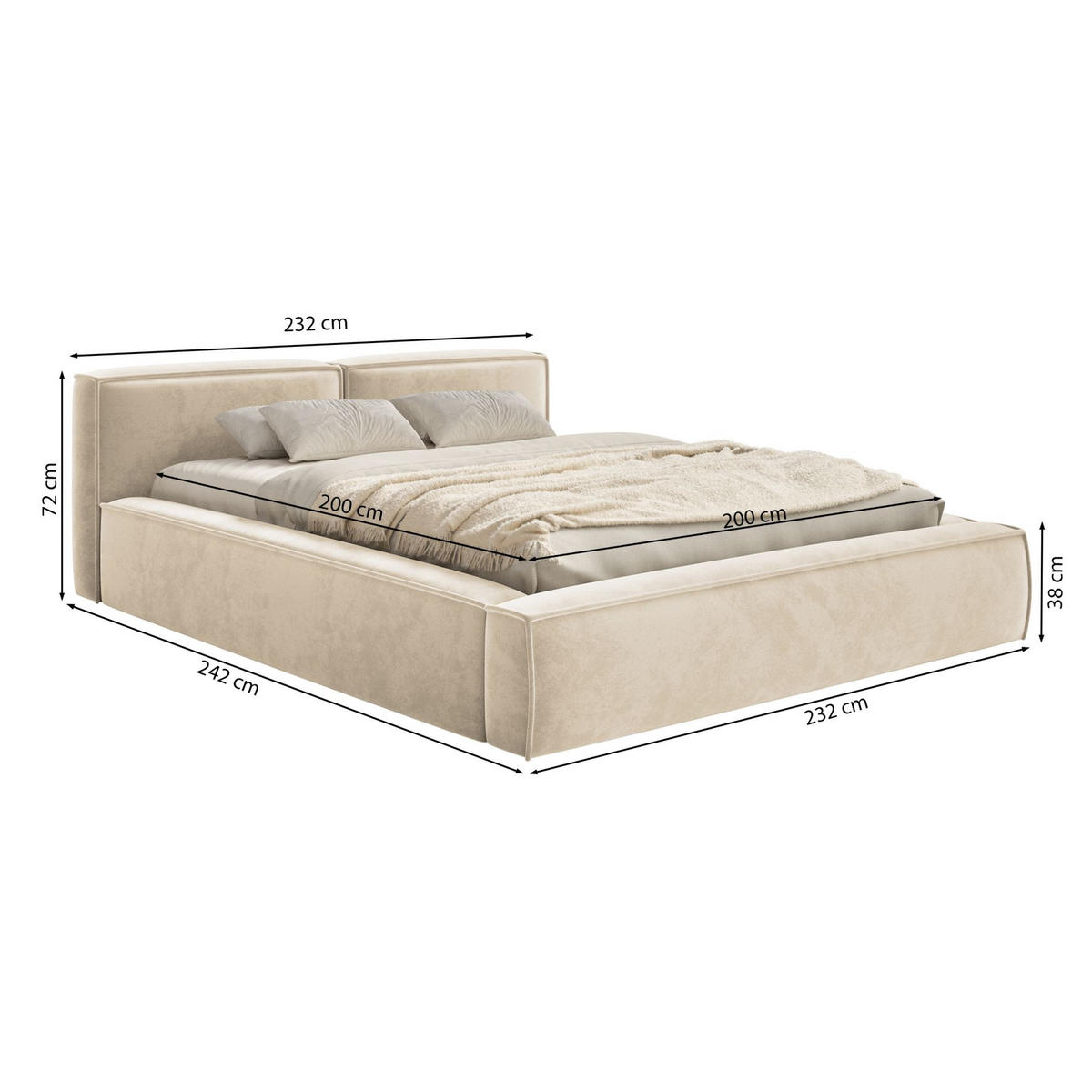 POLSTERBETT Tilves Slim Greige 200x200 cm - Taupe/Schwarz, Kunststoff/Textil (200/200cm) - Selsey