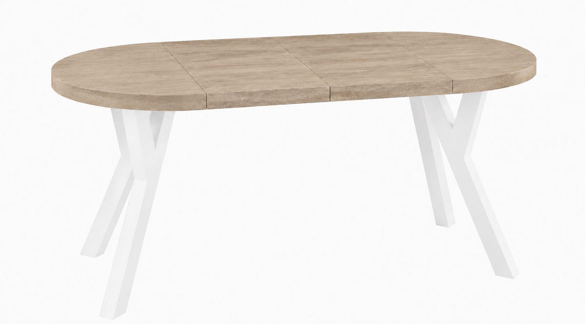 ESSTISCH ausziehbar rund ATO, 80-160 cm, Dekor Sonoma, weiße Holzbeine - Weiß/Sonoma Eiche, Holzwerkstoff/Buchenholz (80/80/77cm) - VENASI MÖBEL