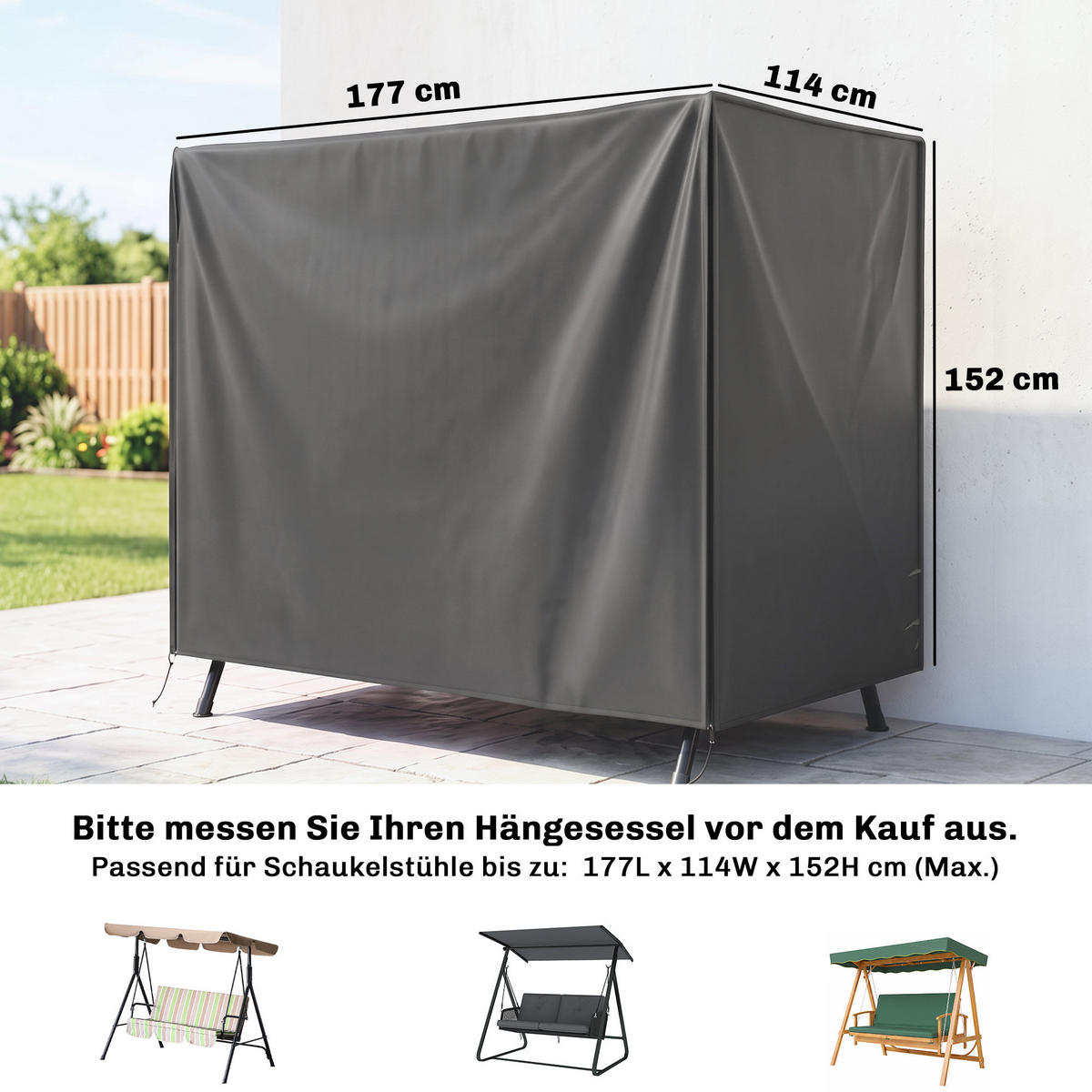 SCHUTZHÜLLE für Hollywoodschaukel aus Polyester Grau - Dunkelgrau, Kunststoff (114/152/177cm) - Outsunny