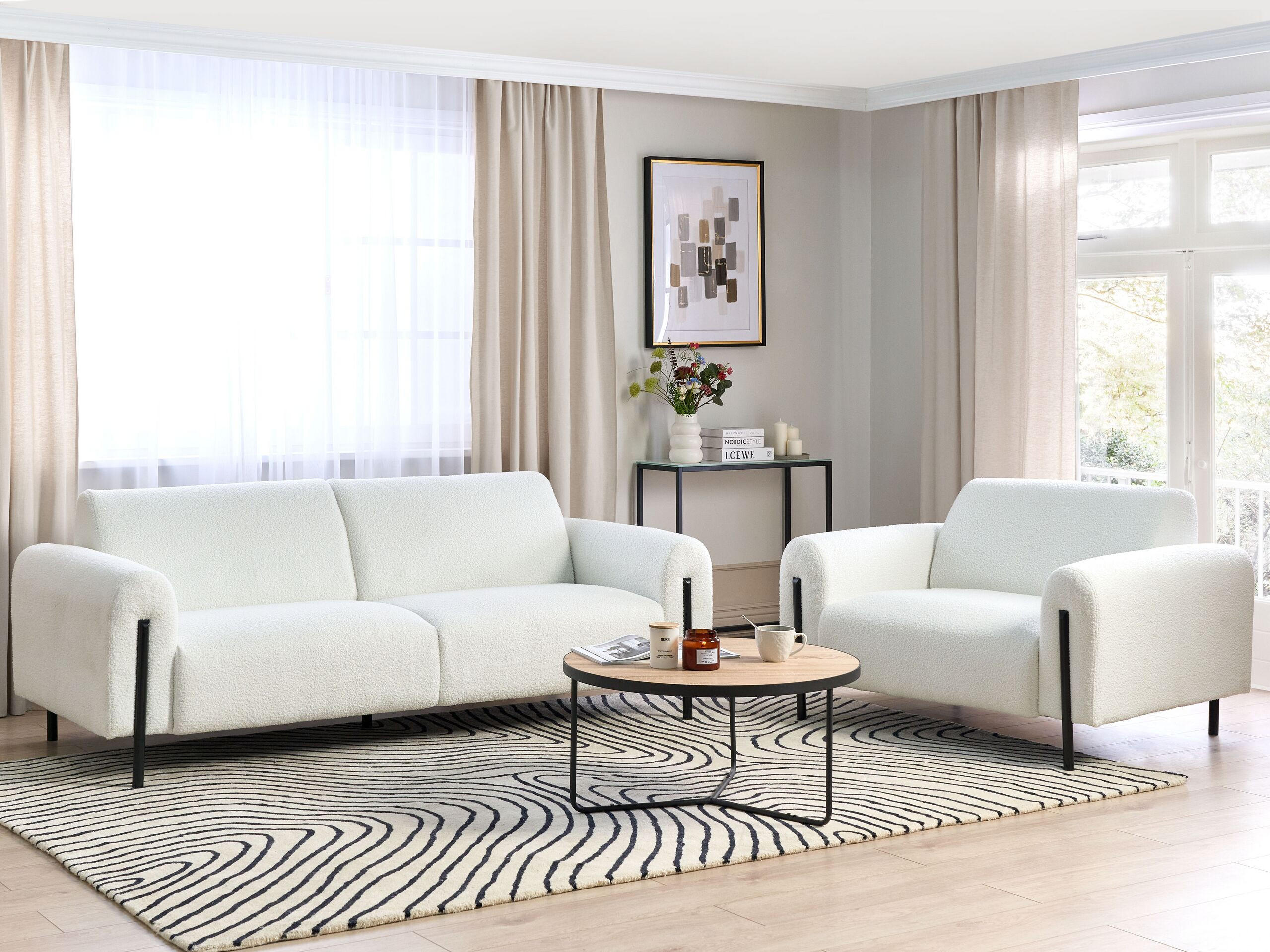 4-SITZER-SOFA Set Bouclé weiß Askim - Schwarz/Weiß, Textil (122/122/207cm) - Beliani