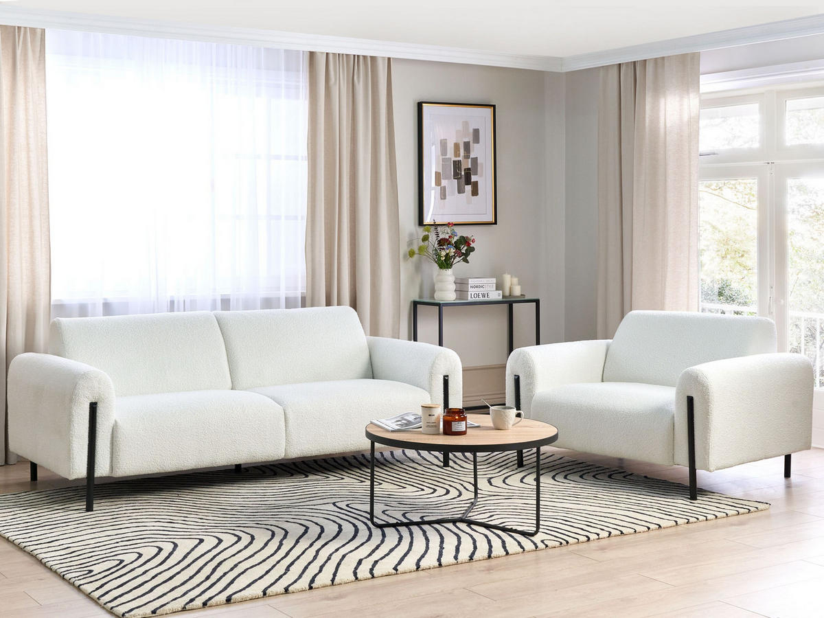 4-SITZER-SOFA Set Bouclé weiß Askim - Schwarz/Weiß, Textil (122/122/207cm) - Beliani