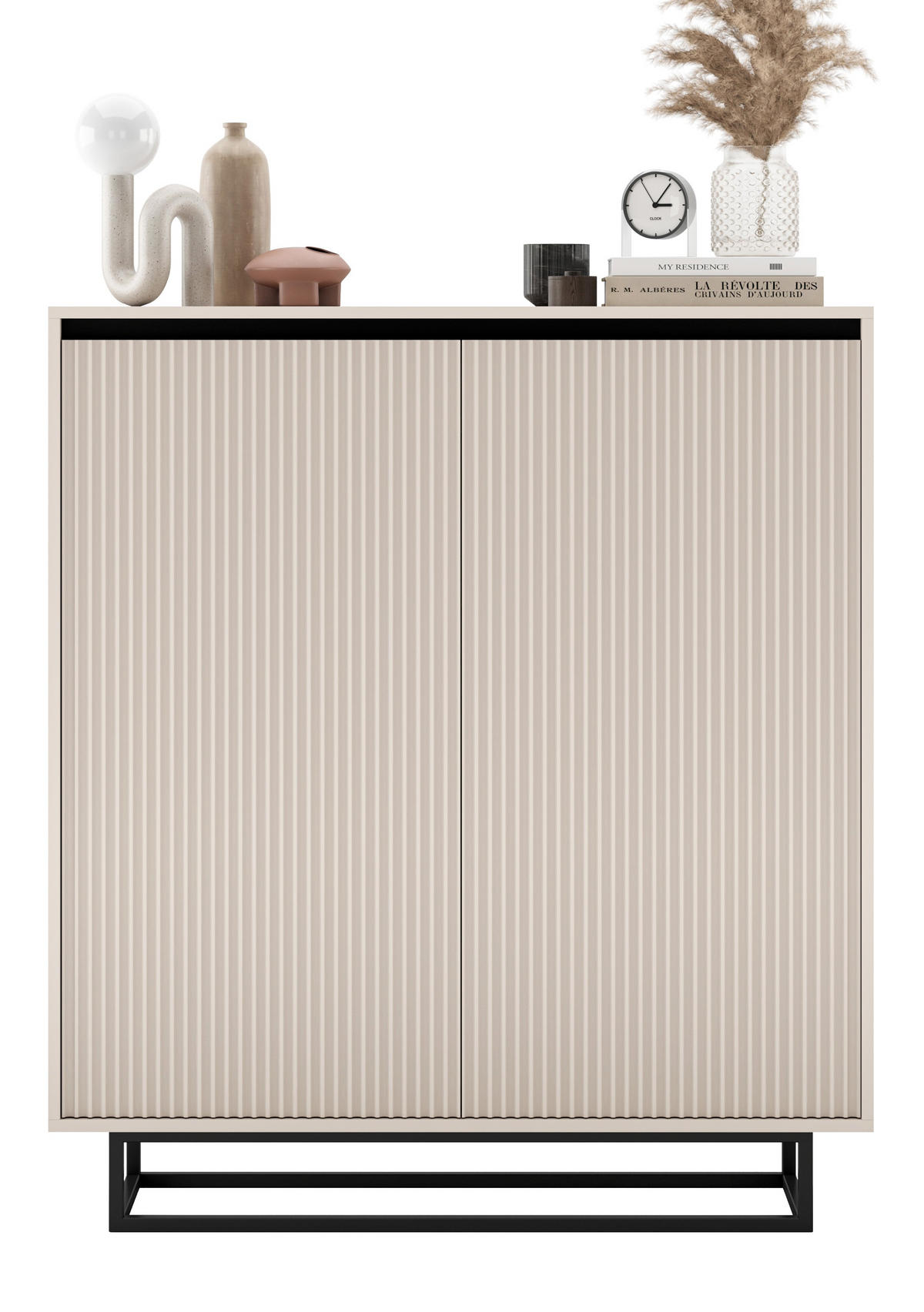 HIGHBOARD Selene 2D Kachmir Matt 111 cm - Kaschmir/Schwarz, Holzwerkstoff/Metall (111/125/35cm) - Meble Lindner