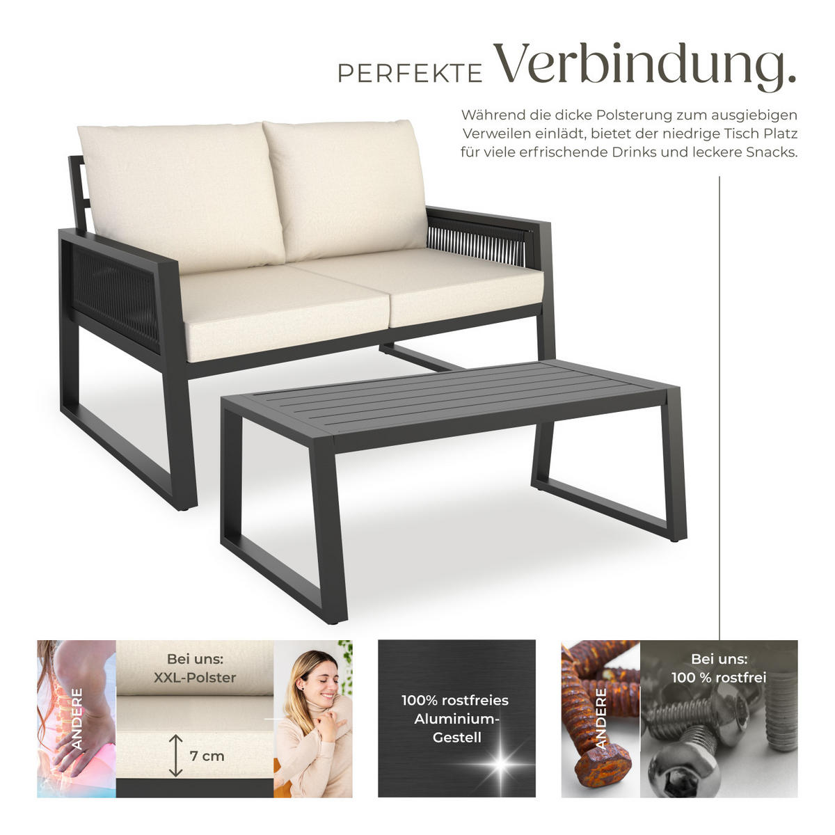 GARTENLOUNGE-SET Captive,höhenverstellbare Füße,anthrazit - Anthrazit, Kunststoff/Metall - tectake