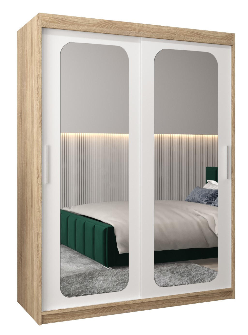 SCHWEBETÜRENSCHRANK 200/150/62 2-türig - Silberfarben/Weiß, Holz/Kunststoff (150/200/62cm) - Abiks Möbel