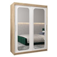 SCHWEBETÜRENSCHRANK 200/150/62 2-türig - Silberfarben/Weiß, Holz/Kunststoff (150/200/62cm) - Abiks Möbel