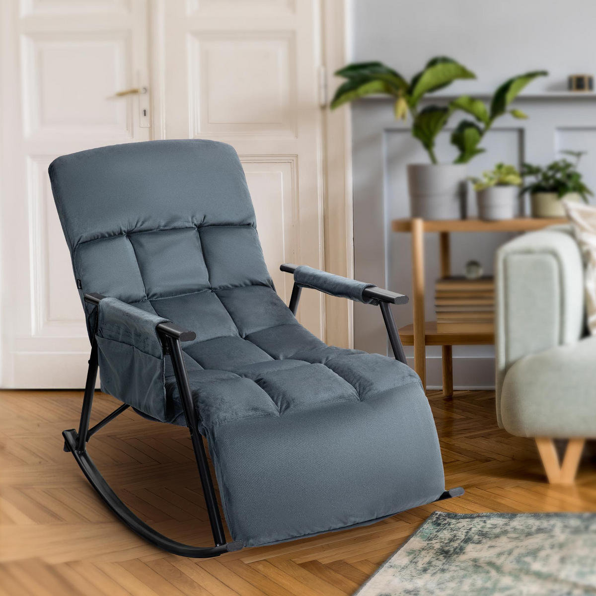 SCHAUKELSTUHL Samt dunkelgrau - Dunkelgrau, Textil/Metall (61/66/100cm) - CLP