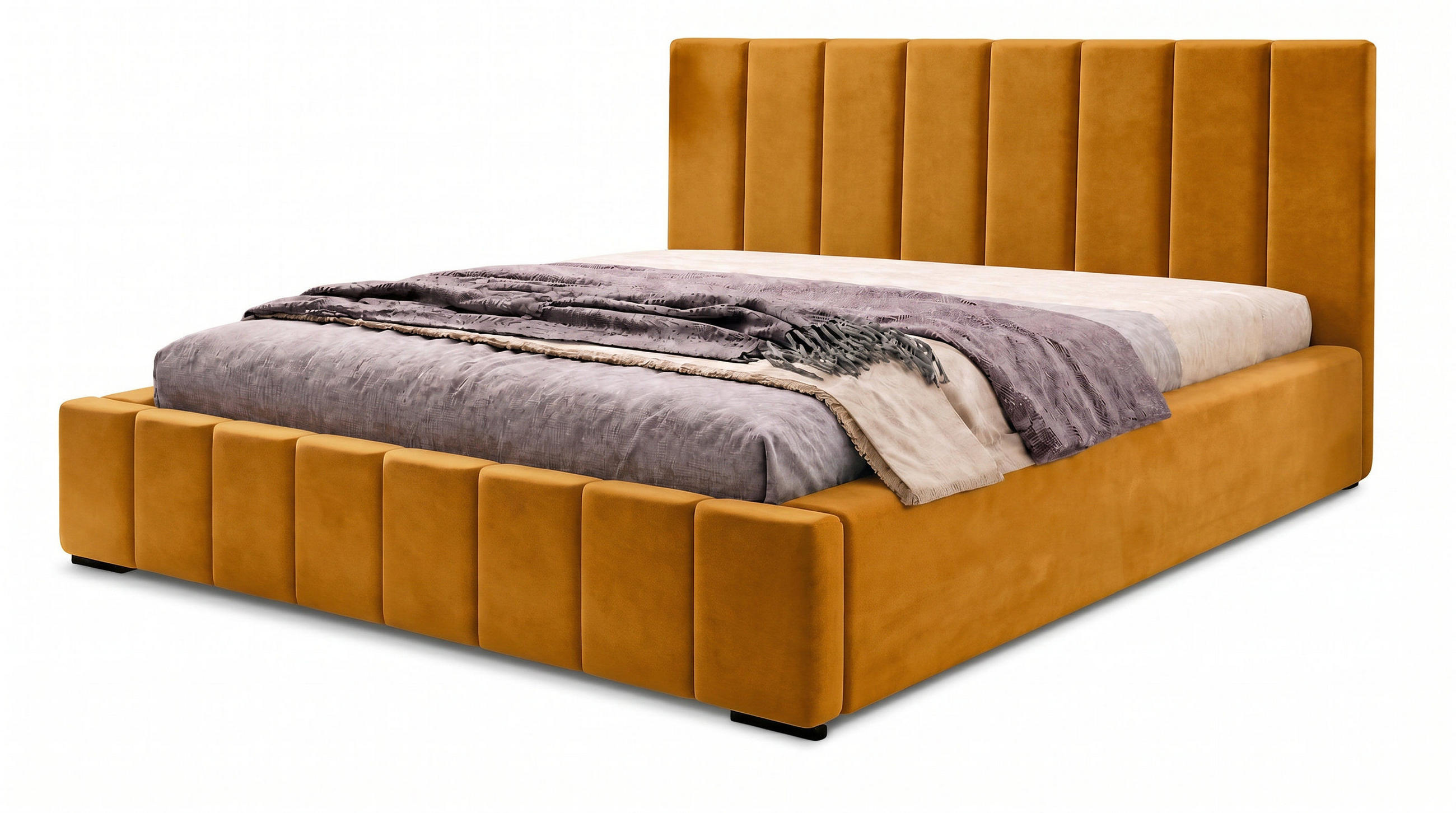 POLSTERBETT Nero 160x200 cm, Doppelbett mit Bettkasten und Lattenrost aus Holz, Velourstoff: Gelb - Gelb, Holz/Textil (160/200cm) - Marpur