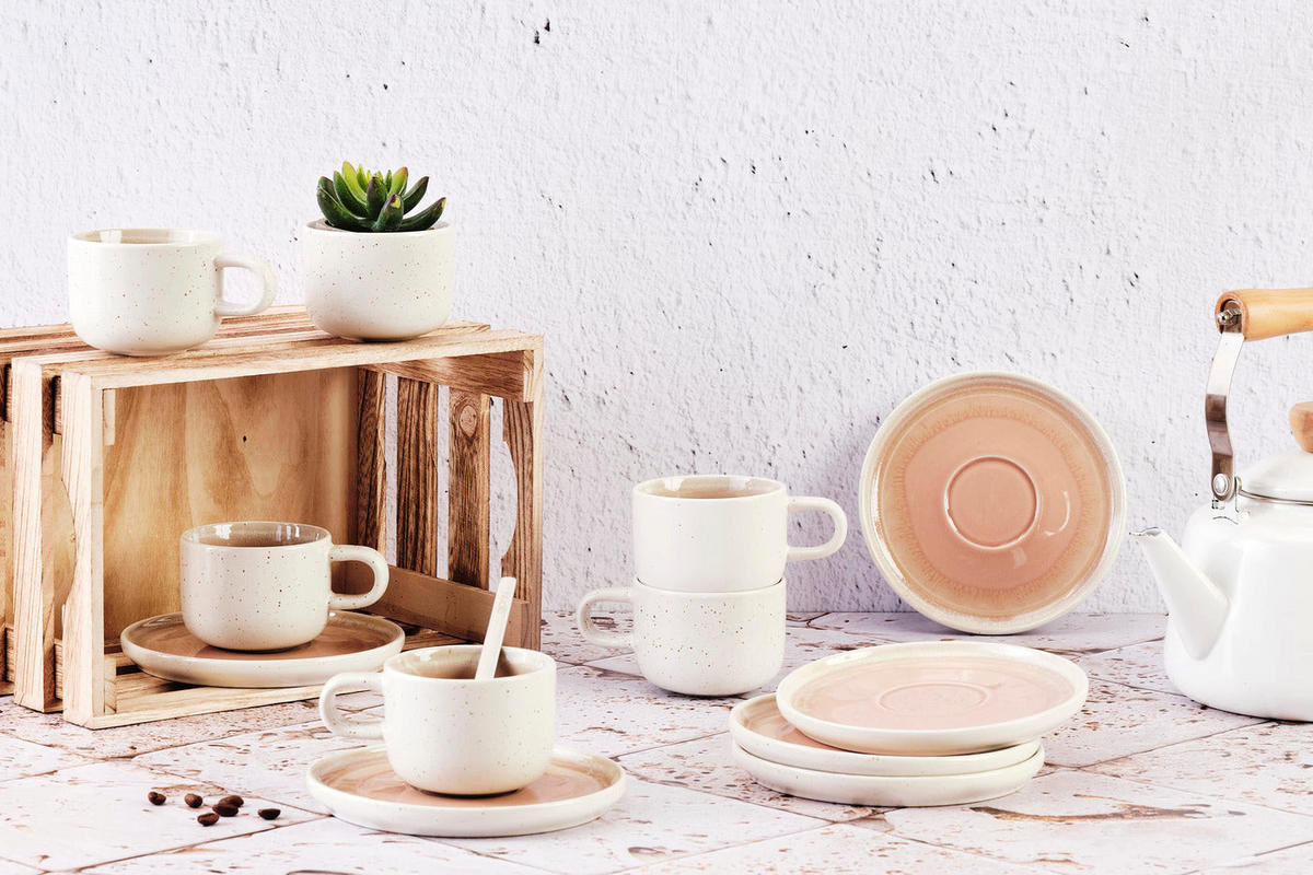 TASSEN 200ml und Untertasse Ø15cm Oxygen - 12 Teile -Puderrosa - Rosa, Keramik (15/7/15cm) - Björn