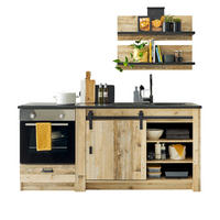 KÜCHENZEILE in Used Wood, anthrazit 4-teilig 196 cm, Küchenschrank-Set im Landhaus-Stil - Anthrazit/Schwarz, Holzwerkstoff/Metall (196/180/64cm) - Furn.Design