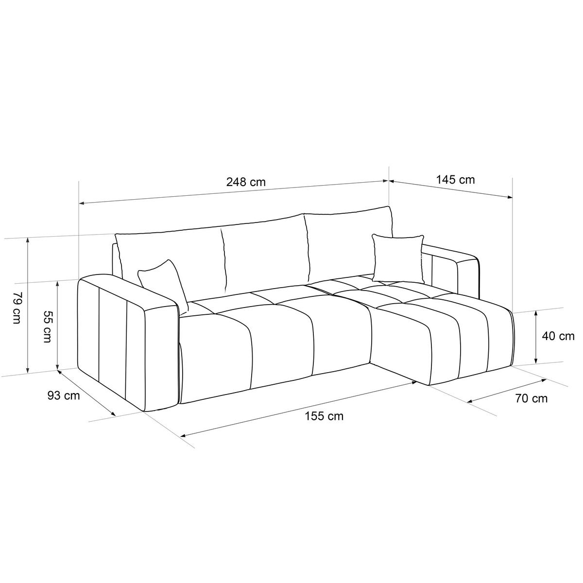 ECKSOFA Grau Velours mit Bettkasten und Schlaffunktion - Grau, Textil (248/145cm) - Idohome