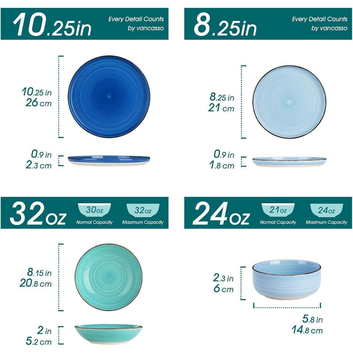 TAFELSERVICE 24-teiliges Set Steingut Blau - Multicolor, Keramik (30.5/30.5/55.9cm)
