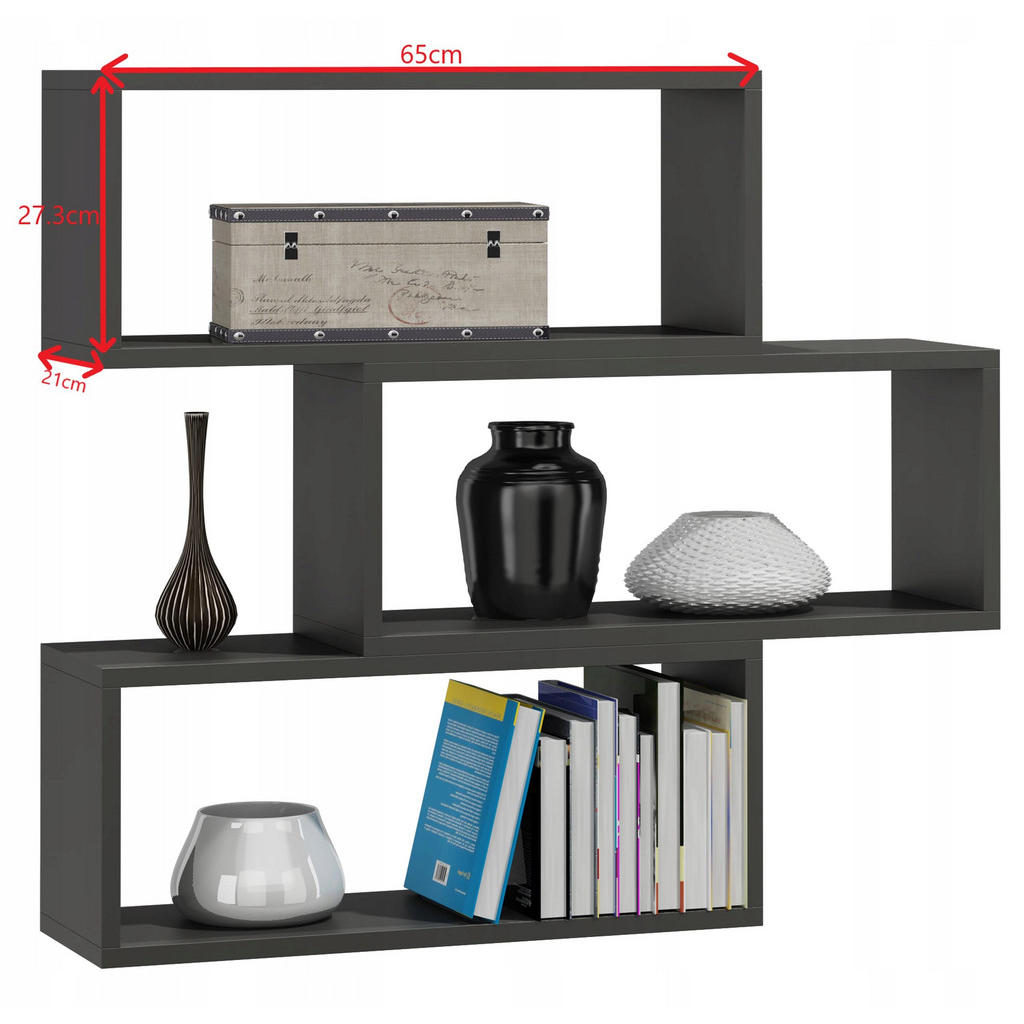Thumbnail - Matkam Möbel Wandregal, Anthrazit, Holzwerkstoff, 65x93x21 cm, Wohnzimmer, Regale, Wandregale