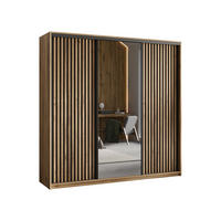 SCHWEBETÜRENSCHRANK ORRA 180/205/60 cm 3-türig mit Spiegel und Lamellen Eiche Wotan - Eiche Wotan/Schwarz, Holzwerkstoff (180/205/60cm) - MASSENO