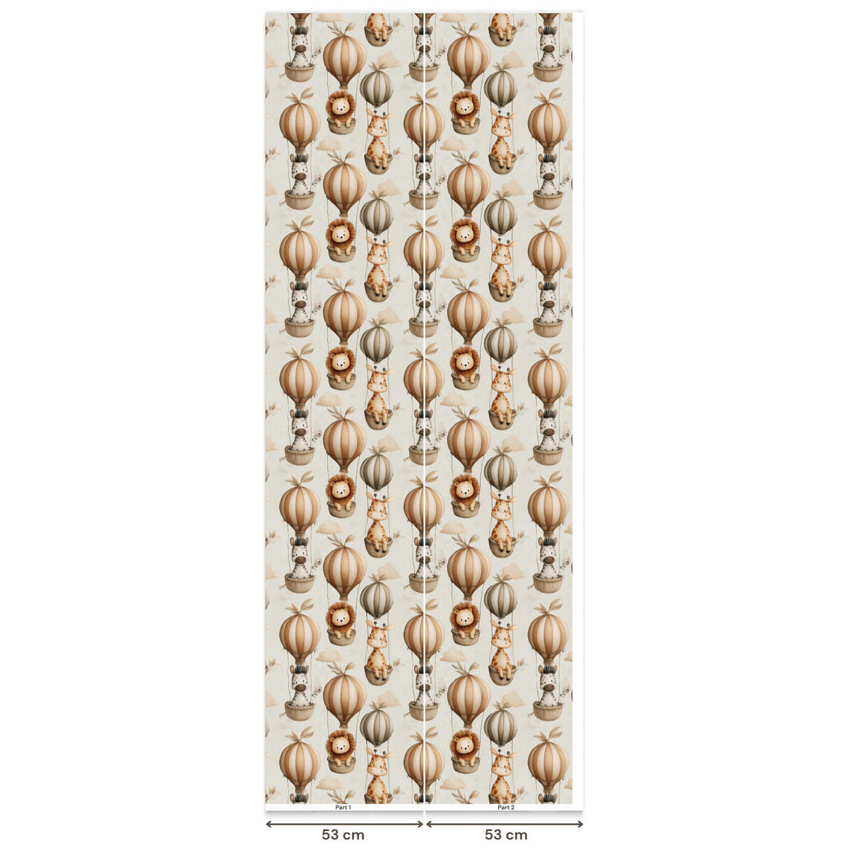 KINDERTAPETE - Safari - Heißluftballons - Taupe - 100x260 cm - Beige, Papier (100/260cm) - OnlyWow