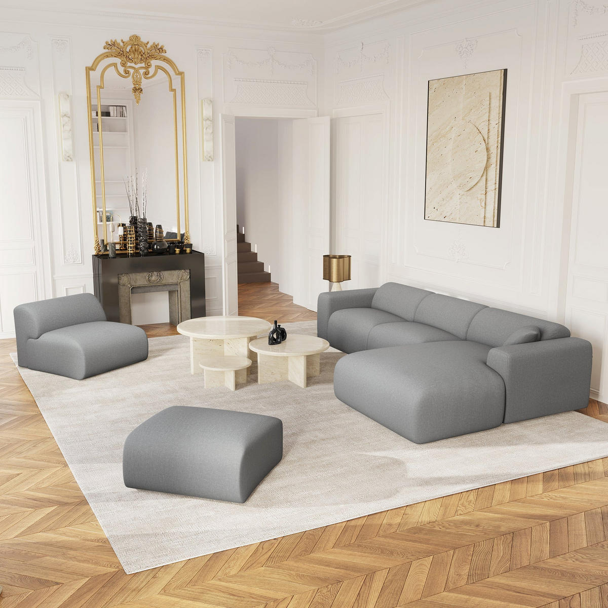 ECKSOFA RECHTS Rastergewebe Hellgrau 280cm - Hellgrau/Grau, Textil (280/165cm) - Sia Home