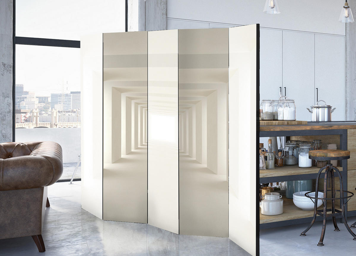 PARAVÁN Akustický 5-dielny 225x172 cm Tunel 3D Efekt - biela, drevo/textil (225/172/3cm) - Muralo