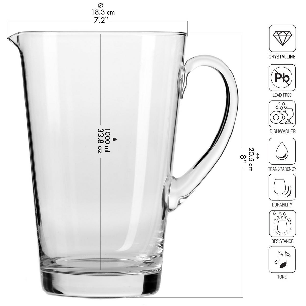 WASSERKRUG, 1 Stk., 1000 ml, Handgemacht - Transparent, Glas (1L) - Krosno Glass