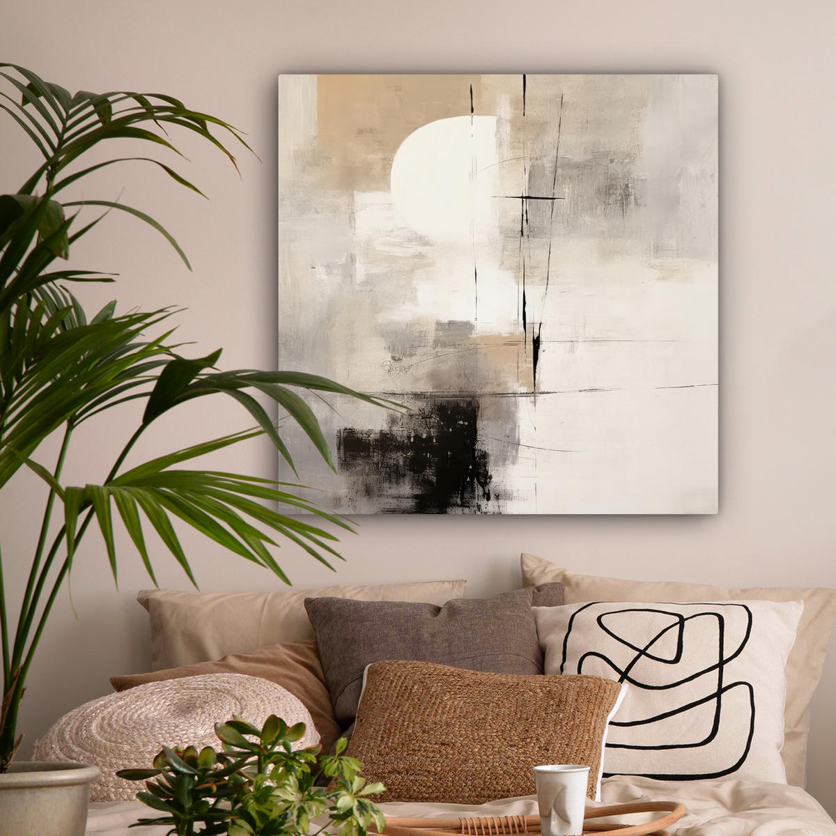 LEINWANDBILD Abstrakt - Kunst - Grau Deko Groß 90x90 cm - Hellgrau, Textil (90/90cm) - MuchoWow