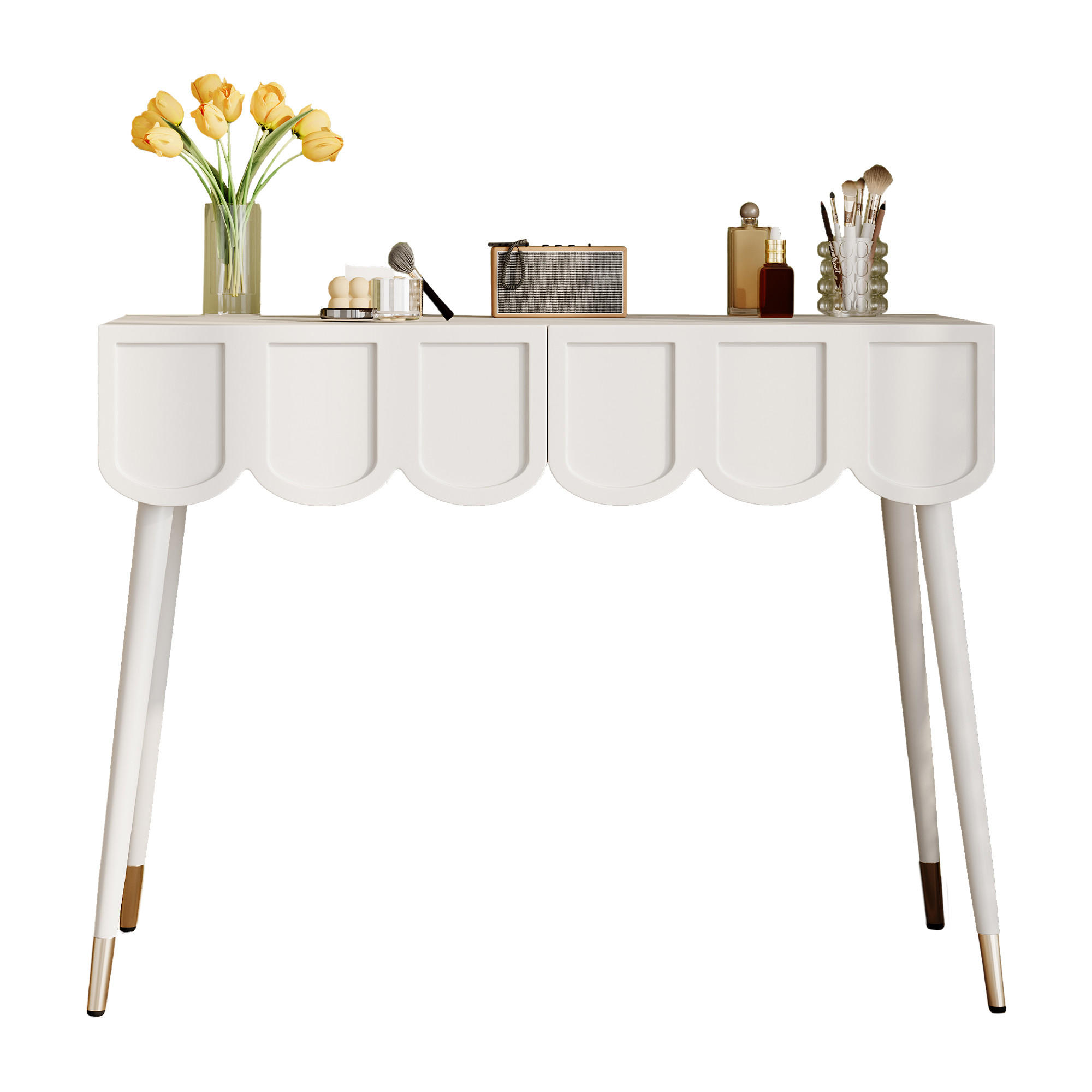 SCHMINKTISCH 100/40/76 cm weiß aus MDF mit 2 Schubladen - Weiß, Holzwerkstoff (40/76/100cm) - OKWISH