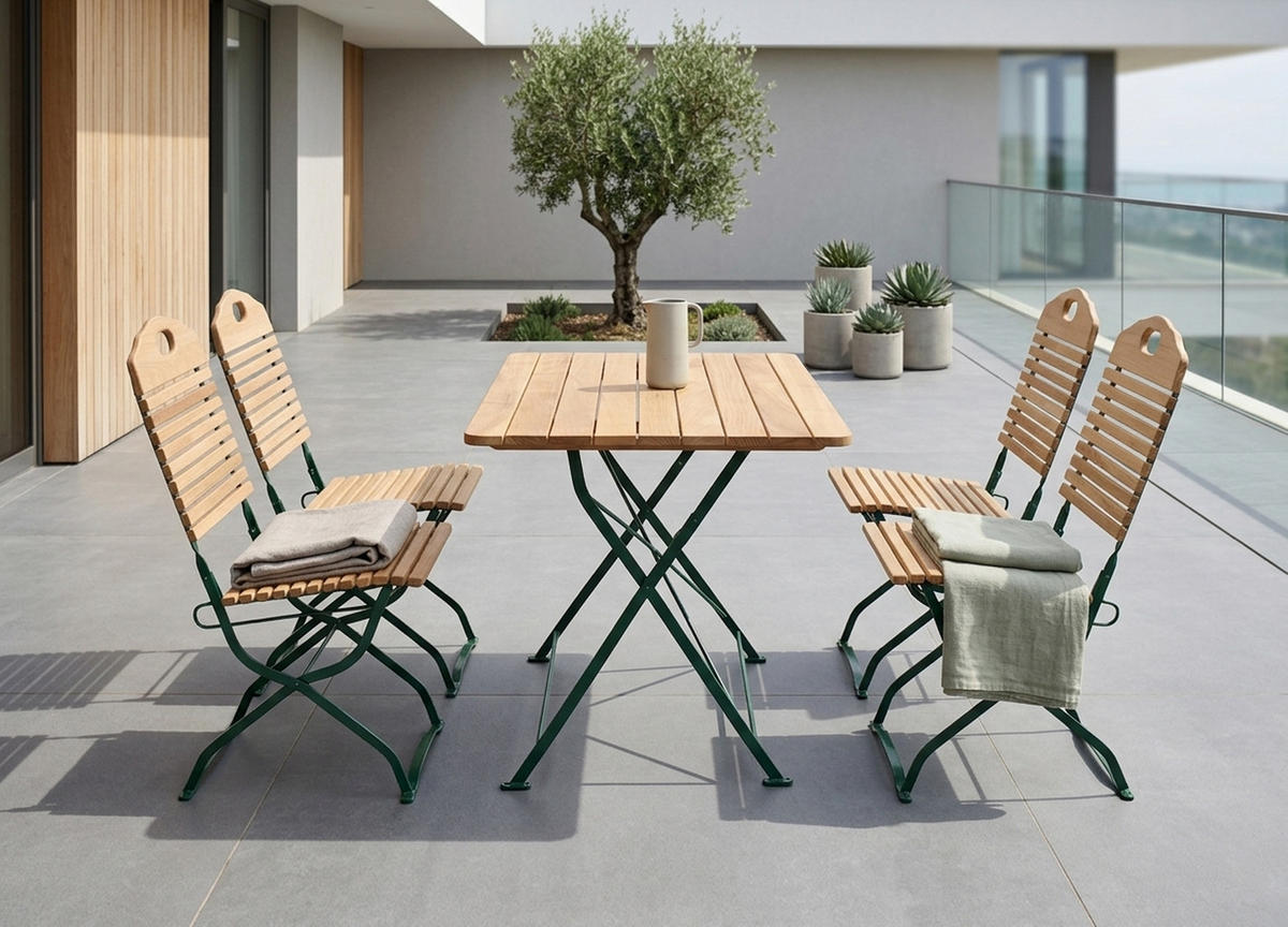 GARTEN-GARNITUR Bad Belzig 5-teilig aus Robinienholz, Stahlgestell Grün - Braun, Holz - TPFGarden