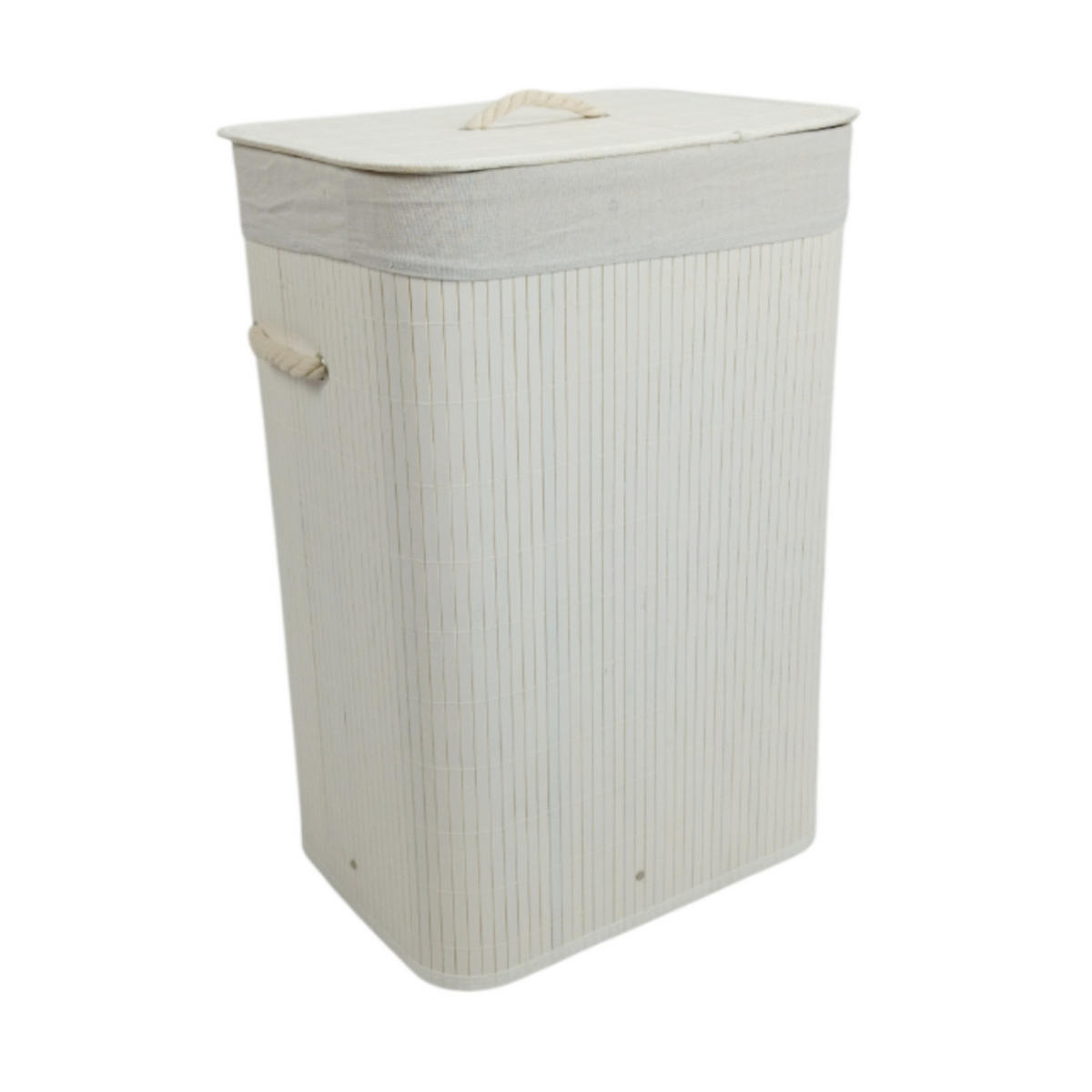WÄSCHEKORB Bambus Weiß mit Deckel 60x40x30 cm - Weiß, Holz (40/60/30cm) - Begryf