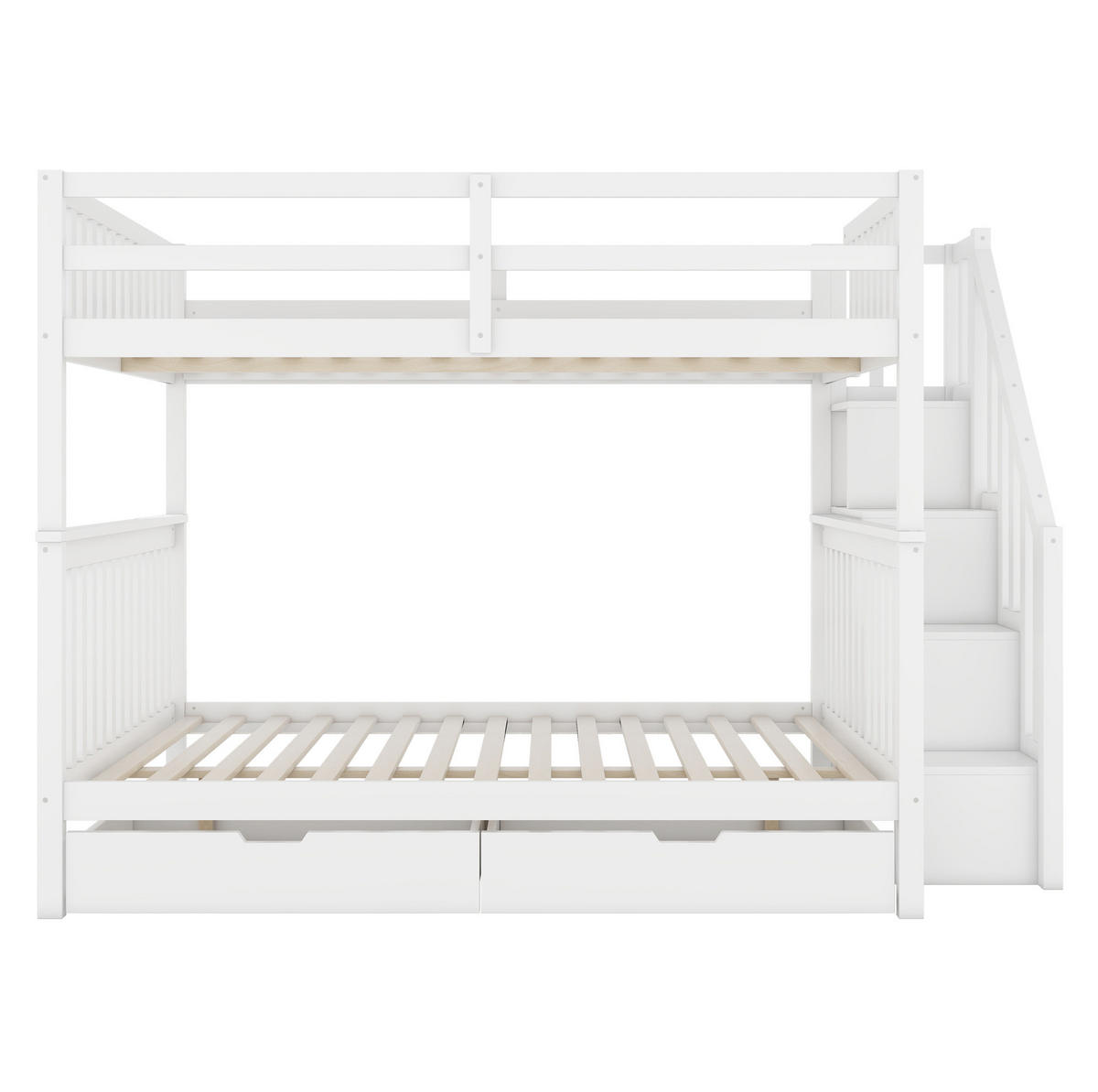 ETAGENBETT 140/200 cm weiß aus Kiefernholz mit Stauraumtreppe - Weiß, Holzwerkstoff (140/200cm) - OKWISH