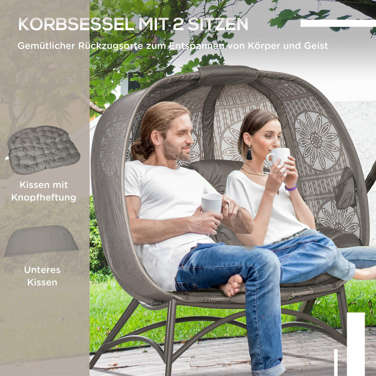GARTENSTUHL, Stahl, Sand - Sandfarben, Metall (75/142/126cm) - Outsunny