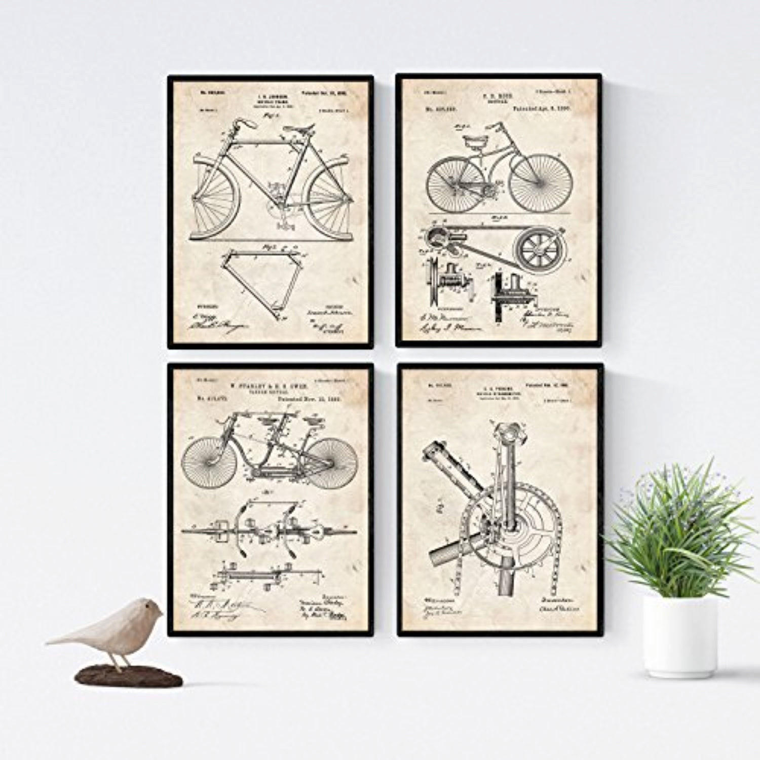 POSTER Set mit 4 Bilder Mit Fahrrad Patenten A4 Rahmenlos - Klar, Papier (21/1cm) - Nacnic