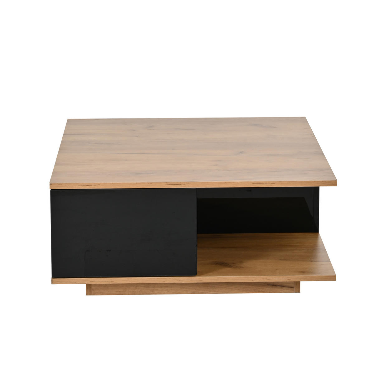 COUCHTISCH 70x70x31,5cm Hochglanz-Wohnzimmertisch mit 3 Schubladen Schwarz-Holz - Schwarz, Holz (81.89/78.74/14.66cm) - Raelunyi