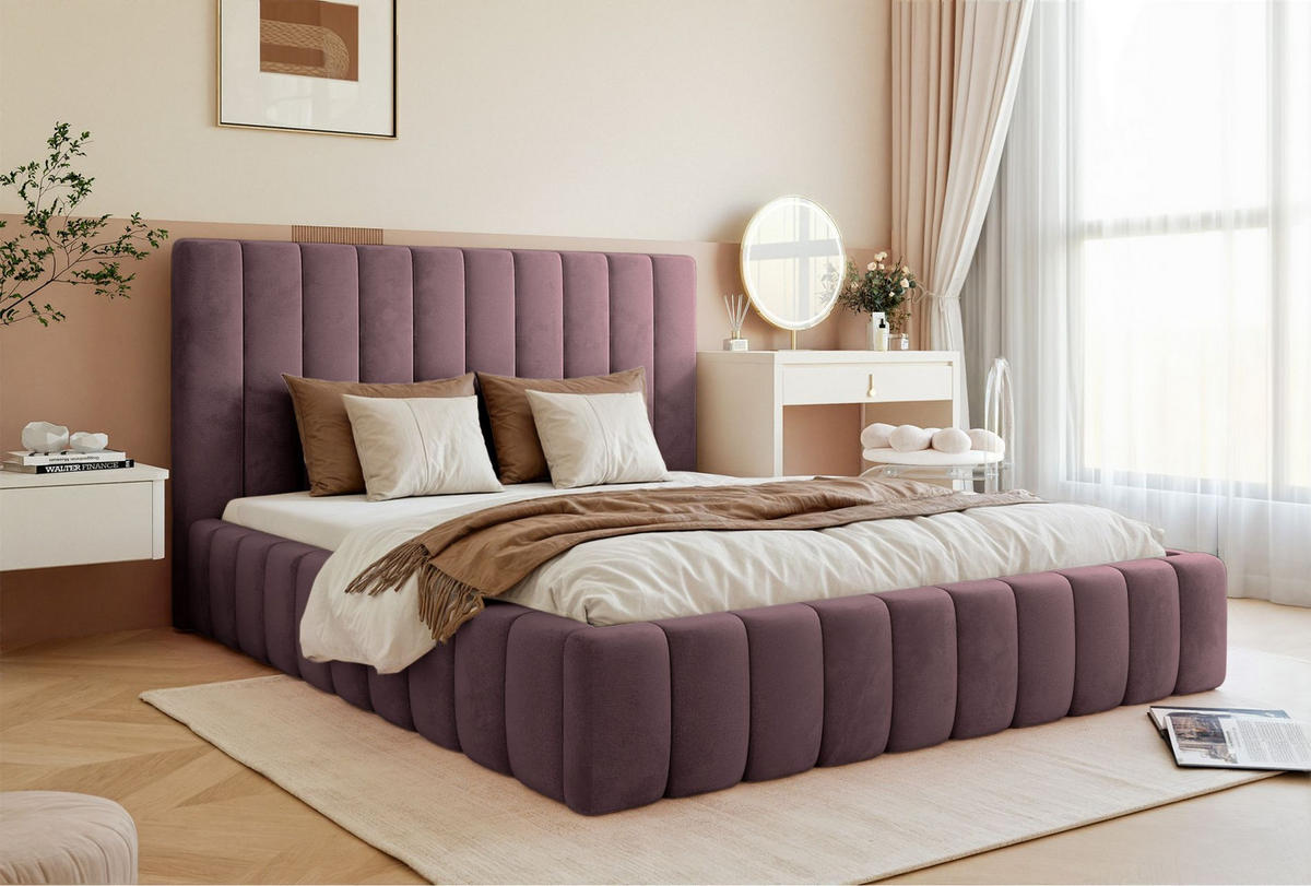 POLSTERBETT Fiarro Violett, Velours, 140x200 cm - Lila, Textil (140/200cm) - Selsey