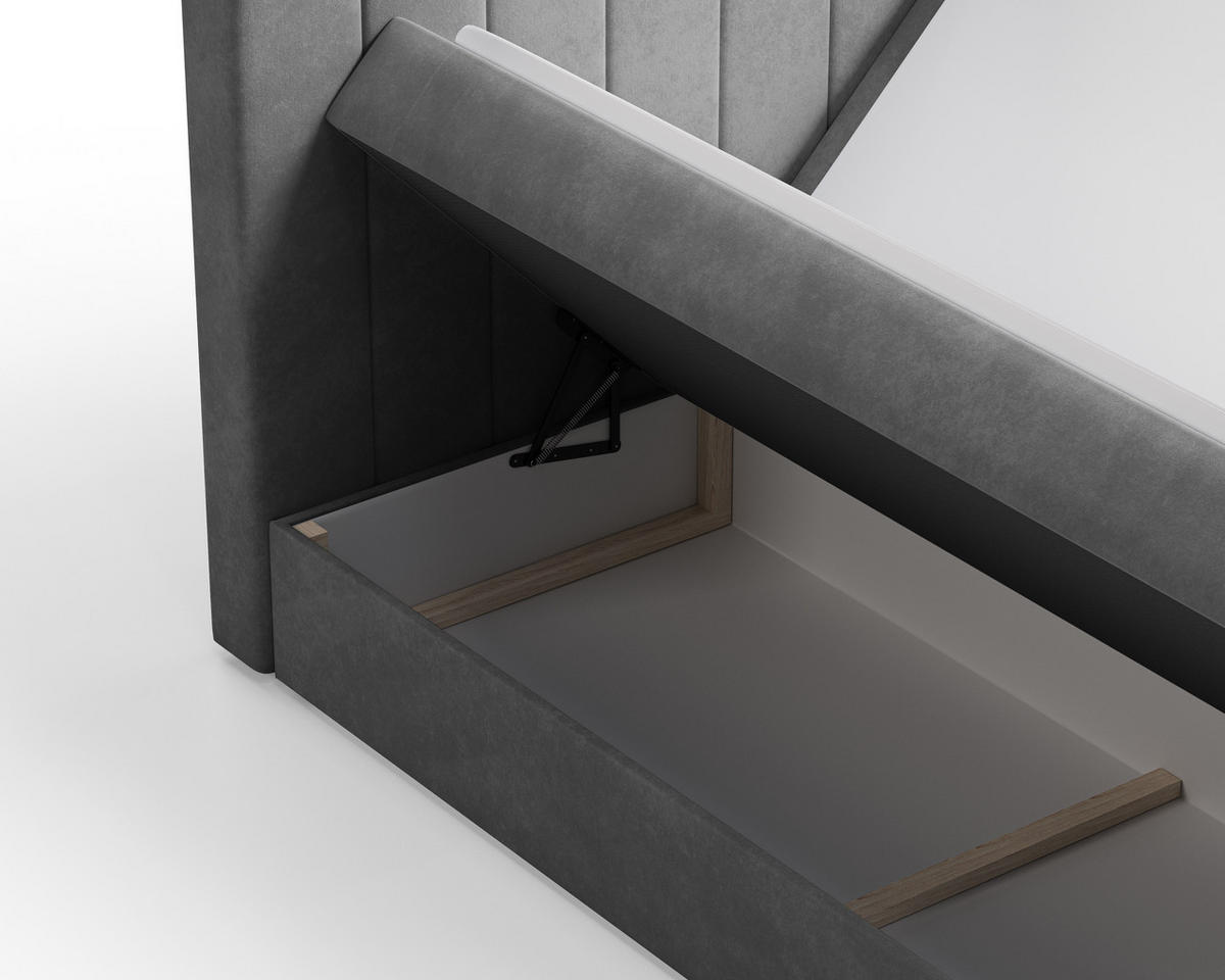 BOXBETT 01 BIS 140 x 200 cm - Manila - Modernes Polsterbett mit Bettkasten inkl. PU-Schaum-Topper und Federmechanismus - Dunkelgrau, Holz (140/200cm) - ROYAL24_MARKT