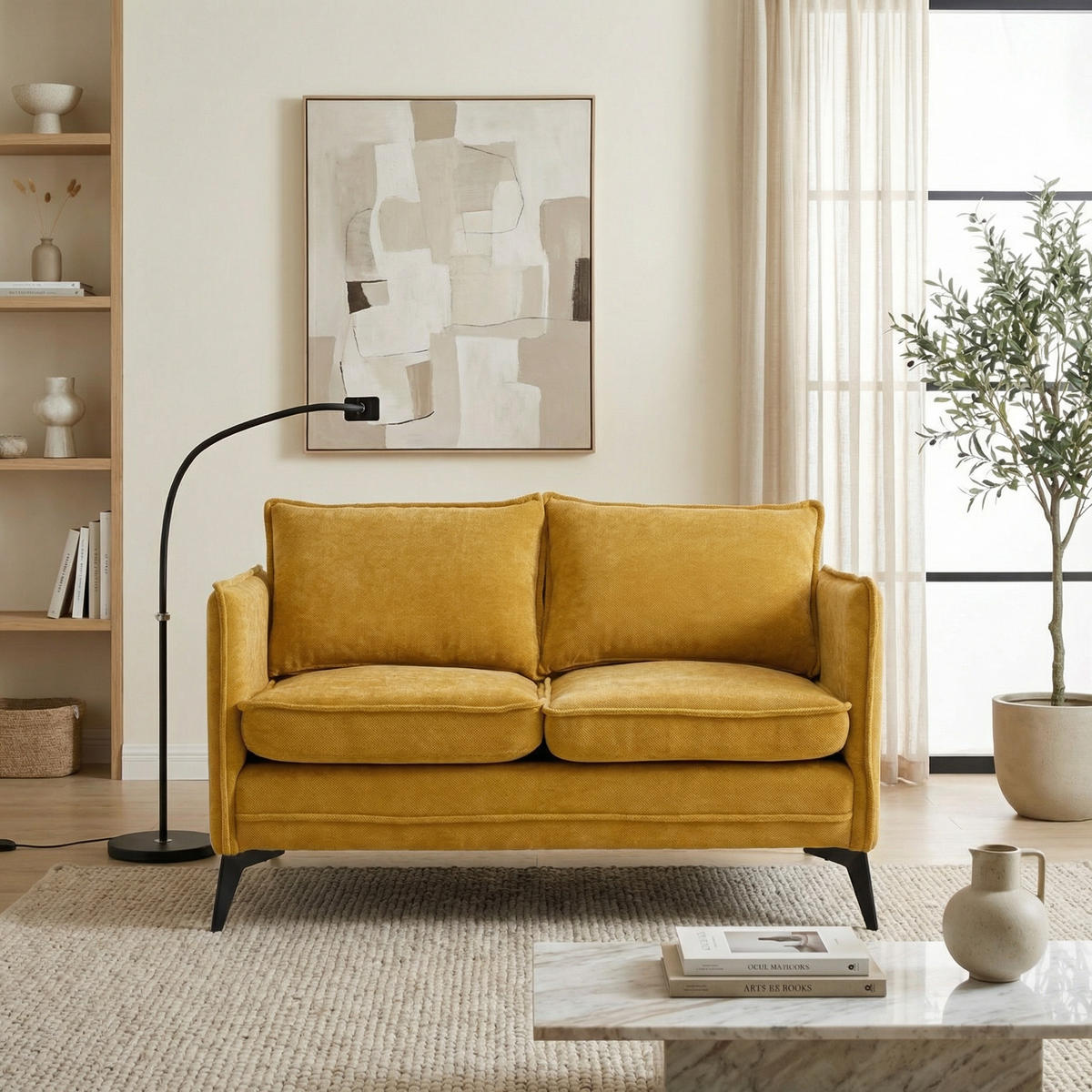 SOFA 2-SITZER in Gelb aus weichem Chenille - Gelb, Textil (127/66/69cm) - Urban Meuble