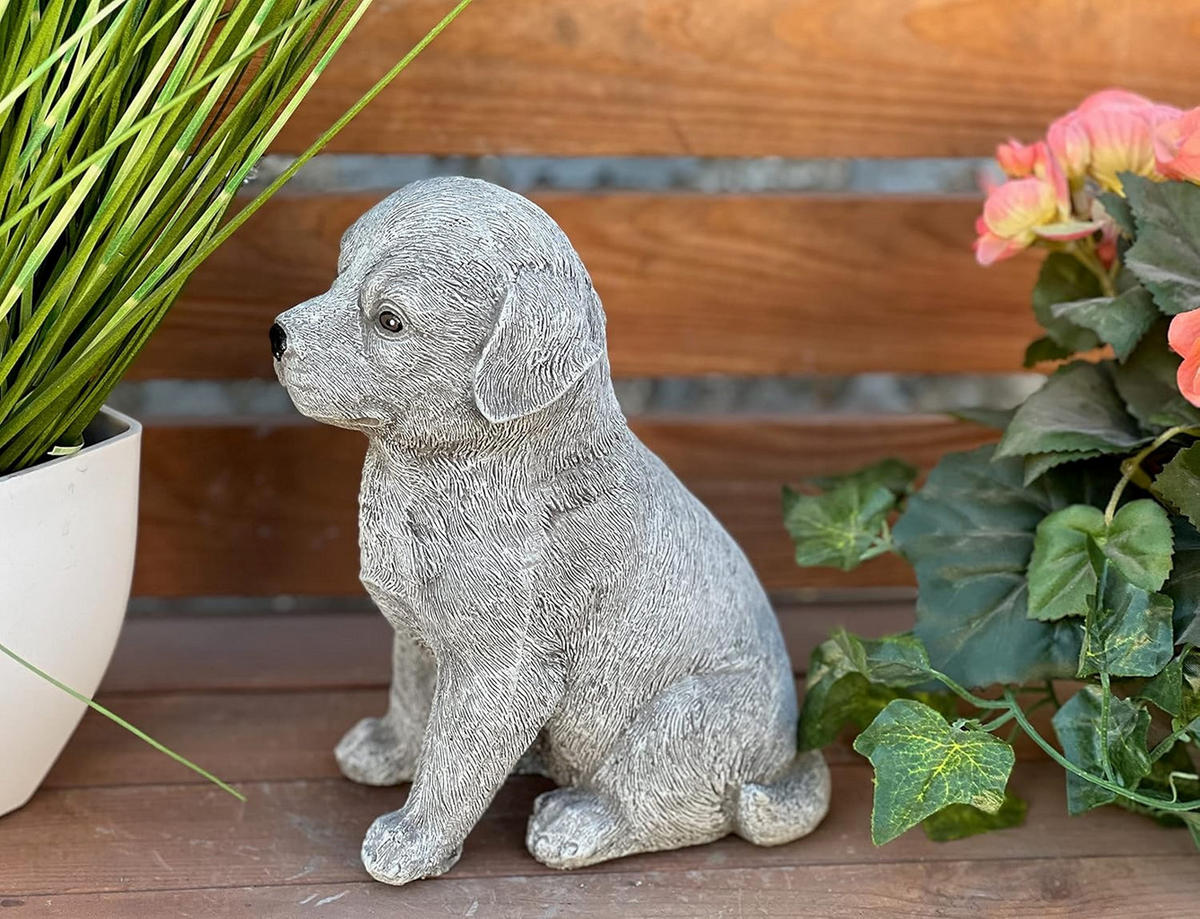 STEINFIGUR Retriever Welpe frostfest Steinguss - Grau, Stein (10/21/17cm) - stoneandstyle