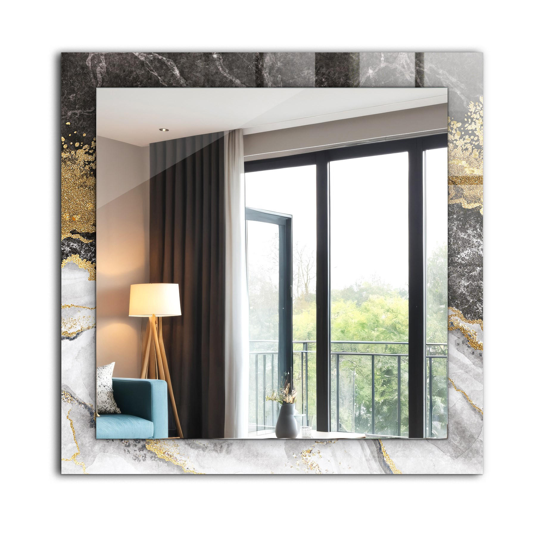 SPIEGEL 60 x 60 cm Rechteckig mit Aufdruck - Grau, Glas (60/60/0.4cm) - TULUP