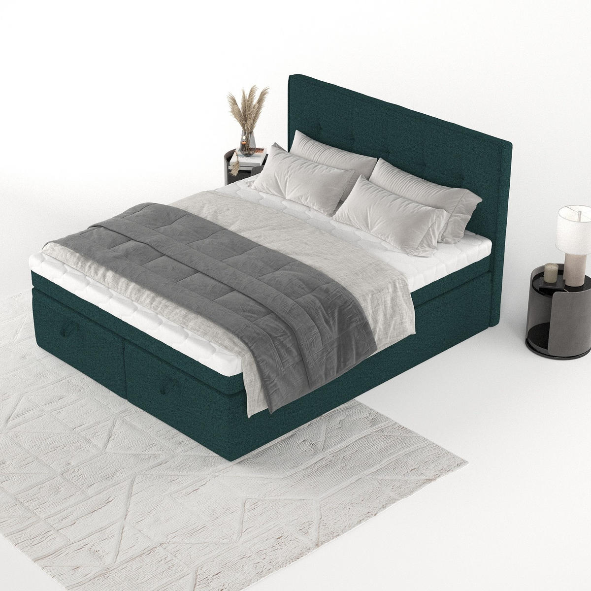 BOXBETT Arivo 200/200 cm Grün im Riva Stoff - Schwarz/Grün, Holz/Holzwerkstoff (200/200cm) - AltaBeds