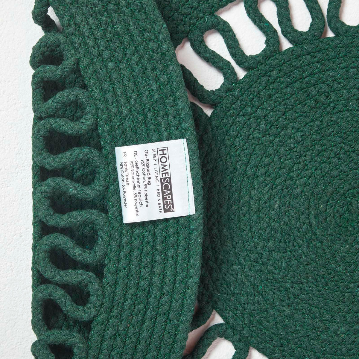 TEPPICH geflochten rund mit Häkel-Muster 90 cm - Dunkelgrün, Textil (90/90cm) - Homescapes