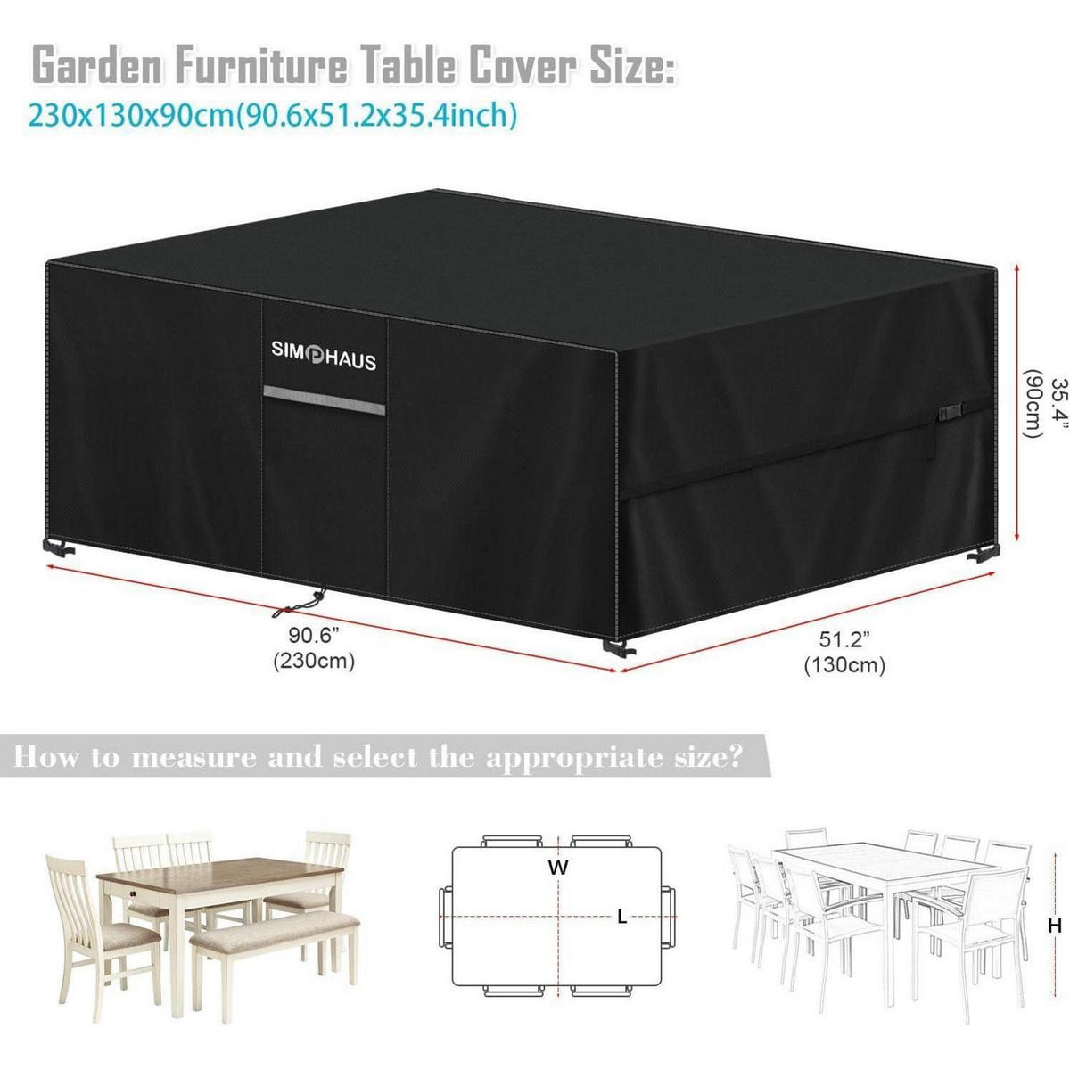 ABDECKHAUBE Gartenmöbel 420D Oxford 230 x 130 x 90 cm Schwarz - Schwarz, Textil (1/1/1cm)