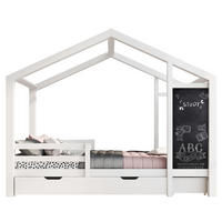 KINDERBETT 90/200 cm mit Tafel, 2 Schubladen und dreiseitigem Rausfallschutz aus Massivholz, Weiß - Weiß, Holz - Redom