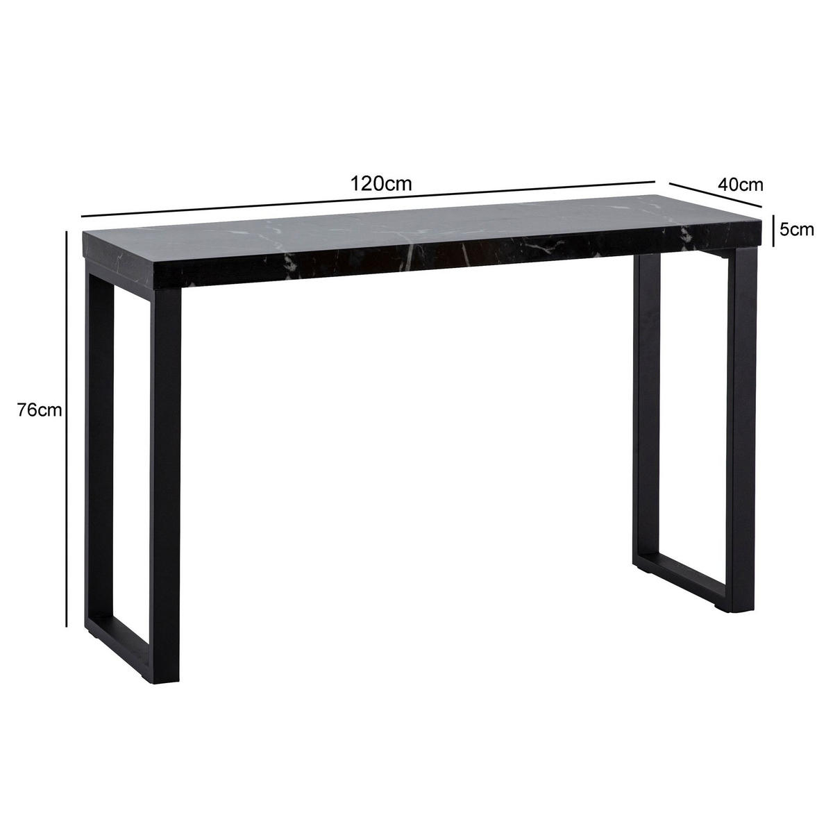 KONSOLENTISCH – Marmoroptik Schwarz, 120x40x76 cm, Hochglanz, Metallbeine - Schwarz, Holzwerkstoff/Metall (40/120/76cm) - KADIMA DESIGN