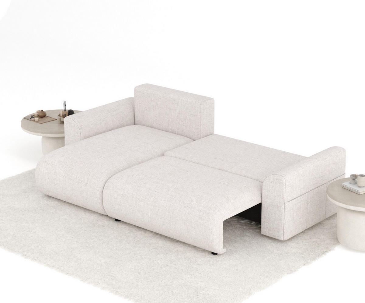ECKSOFA MIT SCHLAFFUNKTION Bodega Beige Webstoff - Beige/Schwarz, Holz/Holzwerkstoff (235/138cm) - Maison de Reve