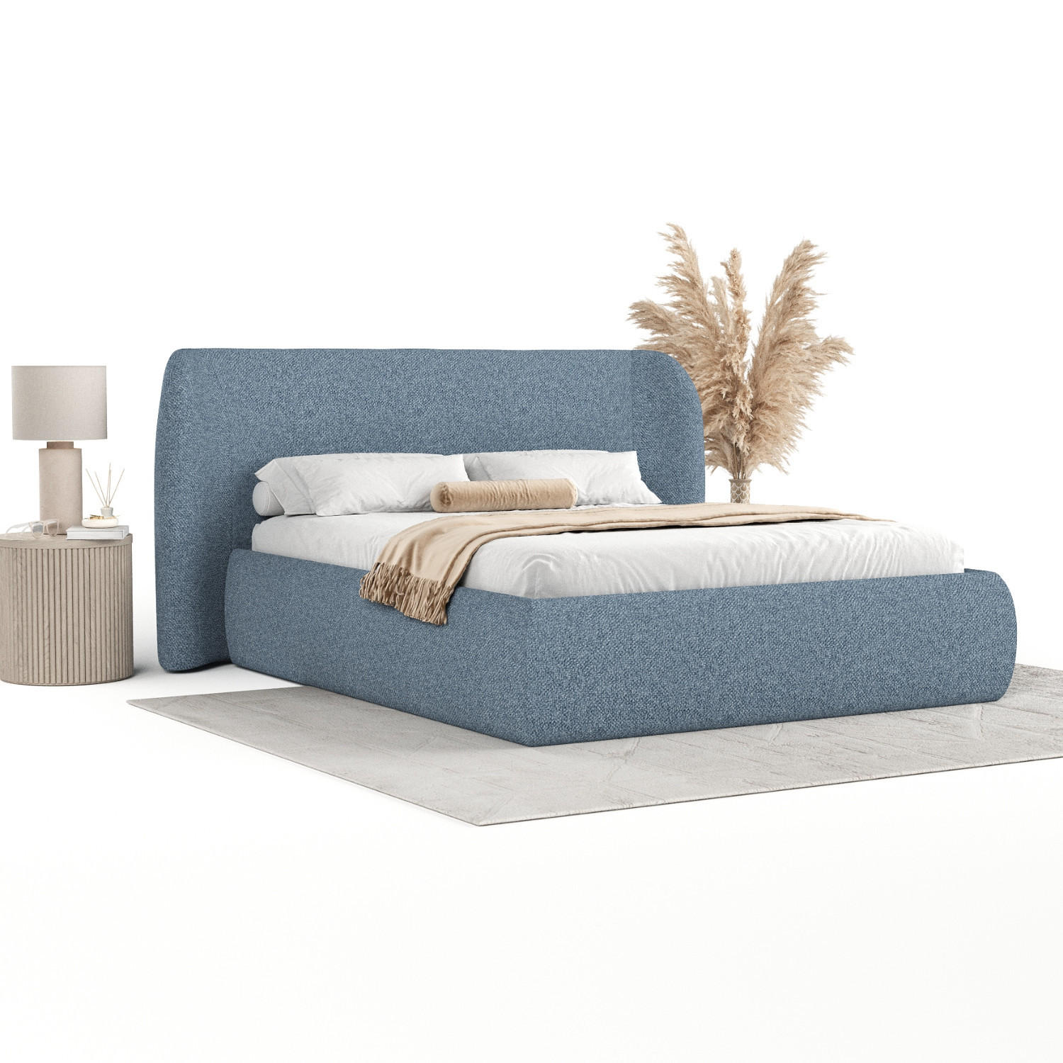 POLSTERBETT Bellano mit Stauraum 200/200 cm Blau im Bubble Stoff - Blau/Schwarz, Holz/Holzwerkstoff (200/200cm) - AltaBeds
