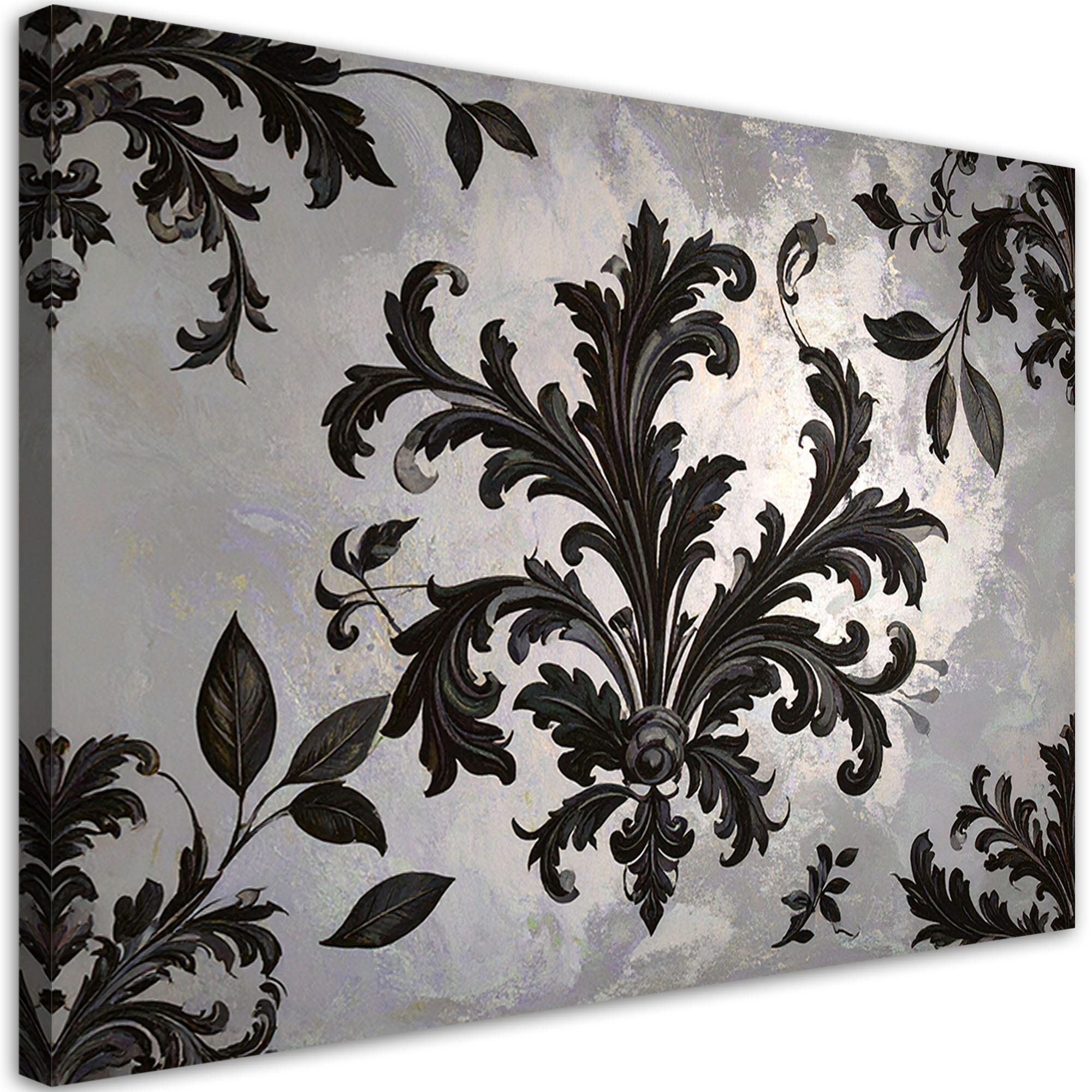 BILDER, Schwarze Akanthus- und Lorbeerblätter Pflanzen Natur - Grau, Textil (120/80cm) - Feeby