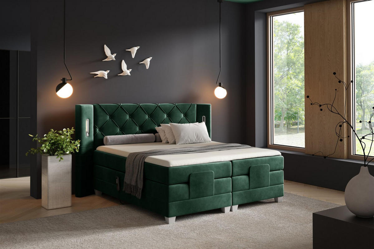 BOXSPRINGBETT Elektrisch Steve - Grün, Holzwerkstoff/Textil (140/200cm) - Fun Möbel