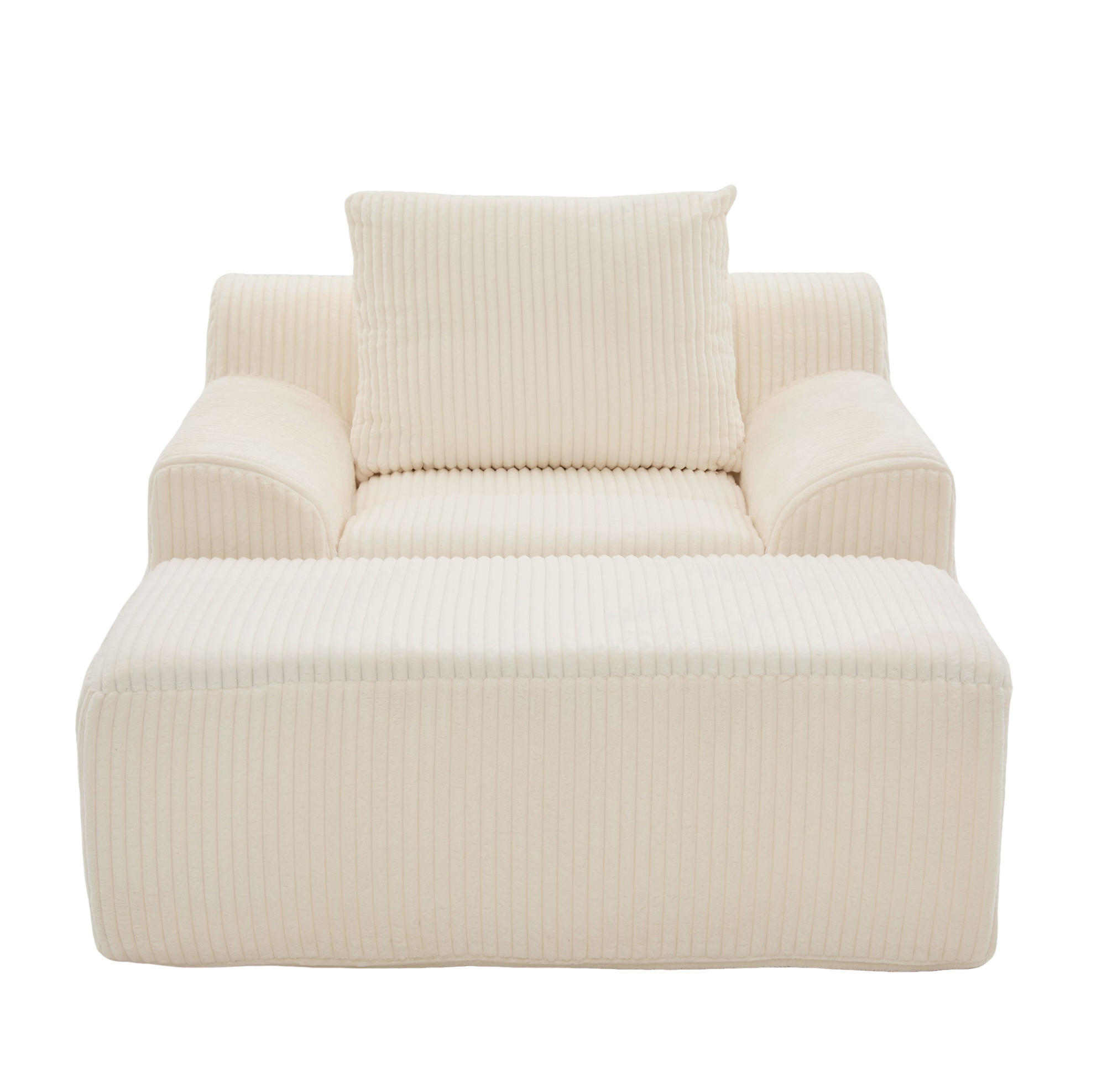 SESSEL 147/110/67 cm aus Cord mit Fußhocker – bis 200 kg belastbar - Beige, Textil (147/67/110cm) - BEAOK