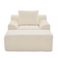 SESSEL 147/110/67 cm aus Cord mit Fußhocker – bis 200 kg belastbar - Beige, Textil (147/67/110cm) - BEAOK
