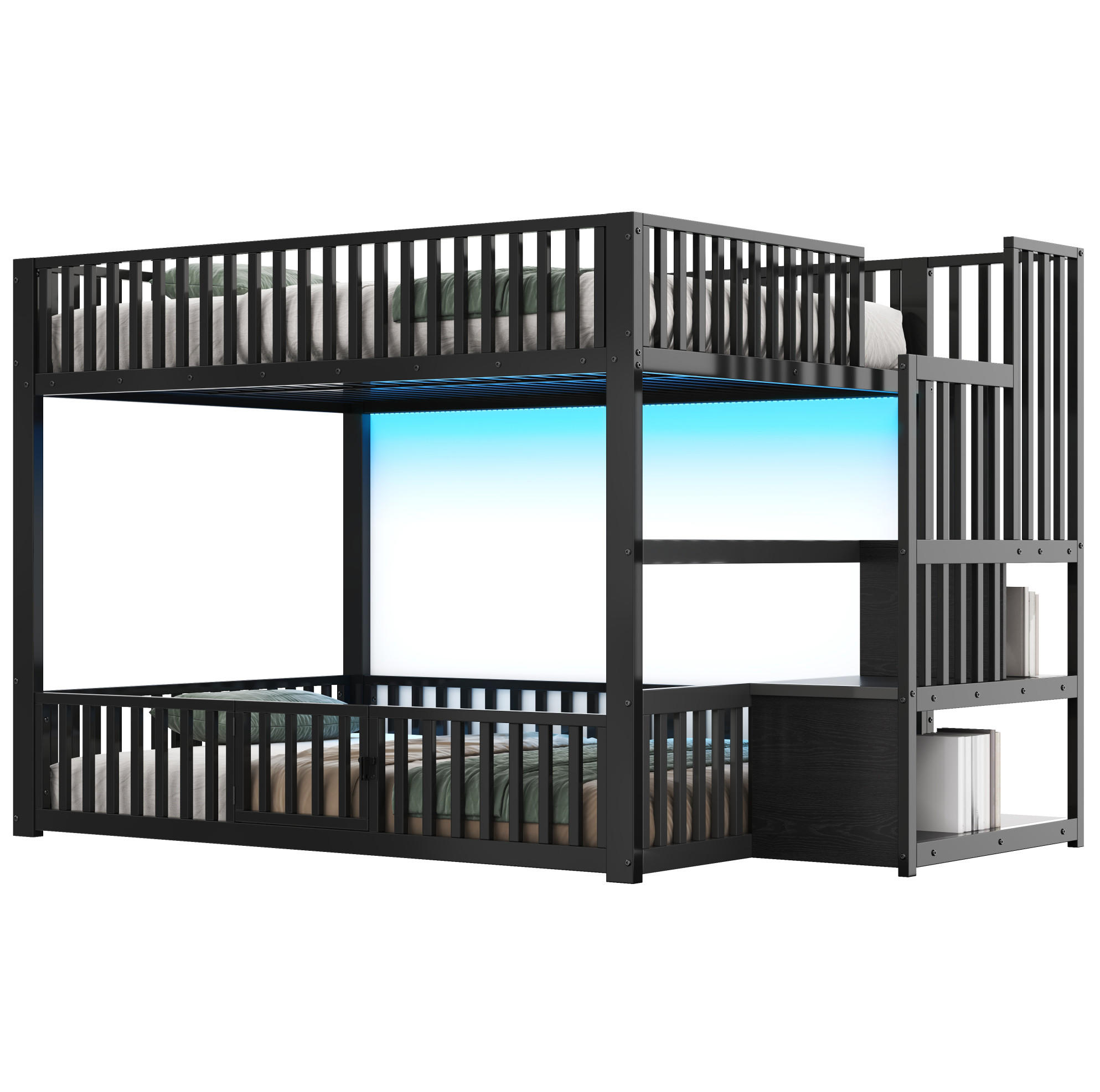 ETAGENBETT 140/200 cm schwarz aus Metall/MDF mit LED - Schwarz, Holzwerkstoff (140/200cm) - OKWISH