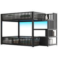 ETAGENBETT 140/200 cm schwarz aus Metall/MDF mit LED - Schwarz, Holzwerkstoff (140/200cm) - OKWISH