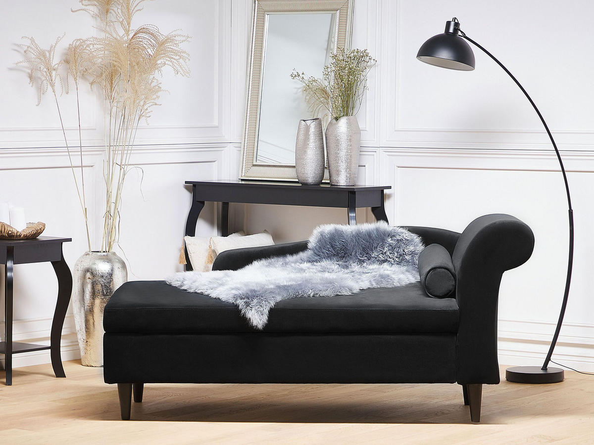 CHAISELONGUE Samtstoff schwarz rechtsseitig Luiro - Dunkelbraun/Schwarz, Textil (160/77/70cm) - Beliani