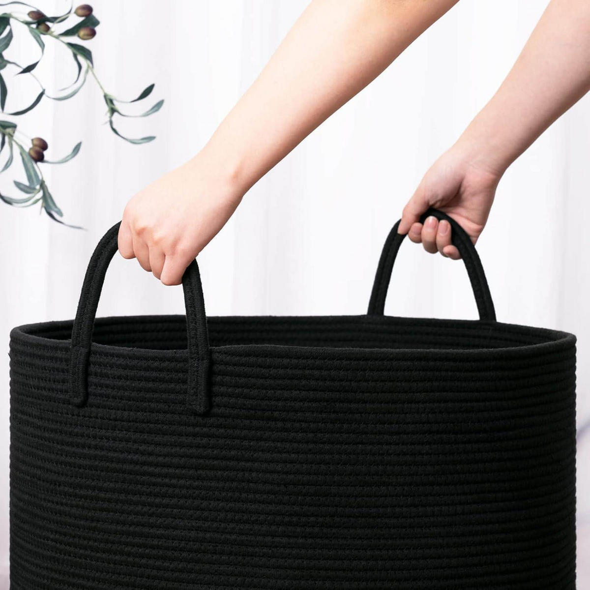 WÄSCHEKORB geflochten 55 x 35 cm Schwarz - Schwarz, Textil (55/35/55cm)