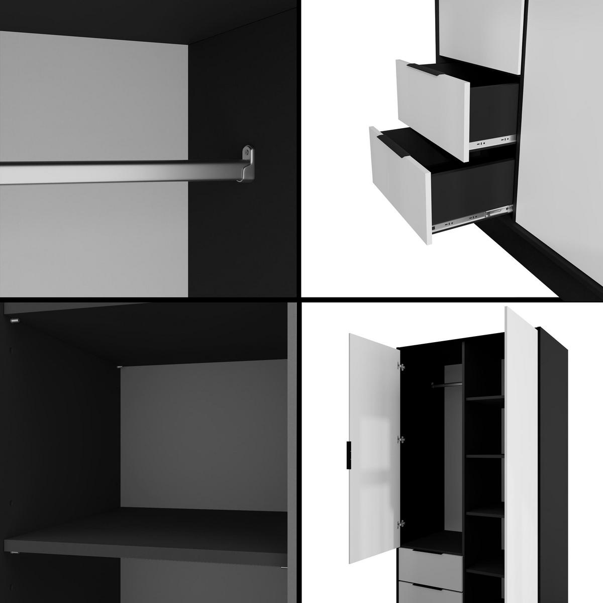 KLEIDERSCHRANK mit Flügeltüren KOLIN 100x200cm Schwarz / Weiß - Schwarz/Weiß, Holzwerkstoff (102/200/51cm) - ALTDECOR